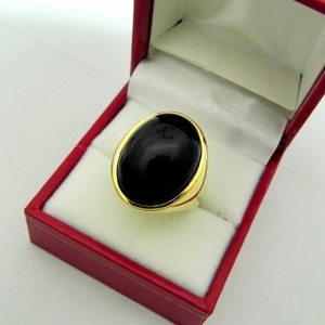 AAAA Black Onyx Cabochon 20x16mm 22K yellow gold Signet ring 25-28 grams. 0605 D image 1