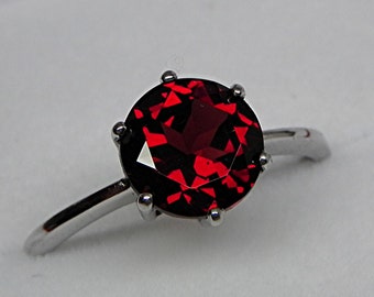 AAAA Red Pyrope Garnet round natural untreated   8mm  2.10 Carats   in 14K White gold ring. 0795