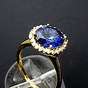 AAAA Blue Sapphire 10mm 5.00 carats in 14K White gold Diamond Halo ring with .25 carats of diamonds MMM image 8