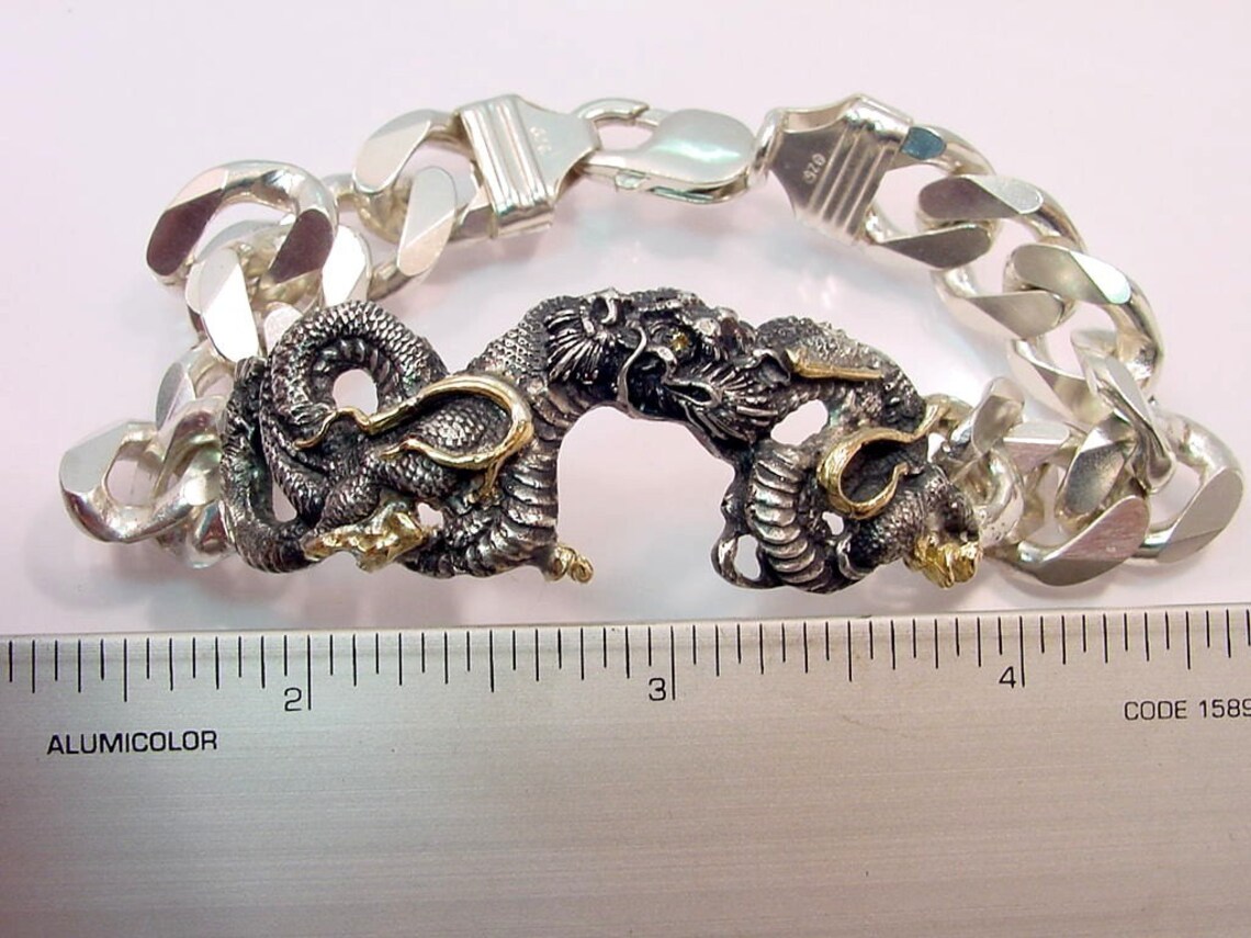 Dragon Bracelet Sterling Silver With 18K Gold and Yellow Etsy