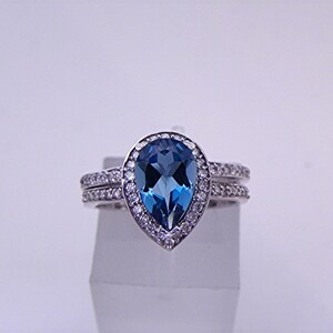 AAAA London Blue Topaz 1.49 Carats in 14K White gold Bridal set .40cts of diamonds. 1611 MMMM DDD image 2