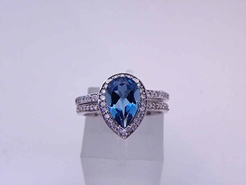 AAAA London Blue Topaz 1.49 Carats in 14K White gold Bridal set .40cts of diamonds. 1611 MMMM DDD image 2