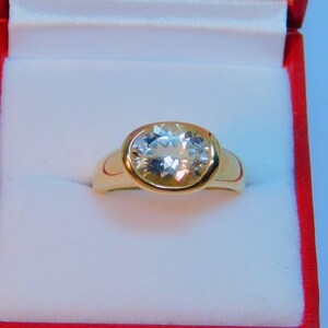 AAAA Goshenite White Beryl  10x8mm  2.39 Carats   Bezel set 14K Yellow gold Engagement Ring  8 grams 2210