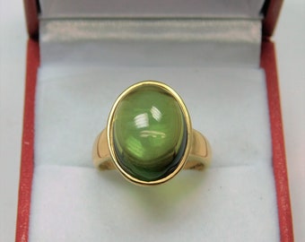 AAAA Olive Green Tourmaline from Brazil  11.65 Carats  16x12mm  Bezel set in 22K Yellow gold ring 4013 - D