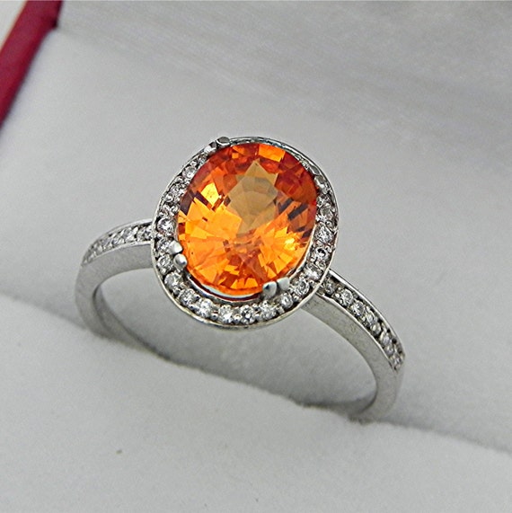 AAAA Mandarin Orange Spessartite Garnet 9x7mm 2.51 Carats 14K White Gold Diamond Halo Ring W Certificate 2072 Etsy Canada