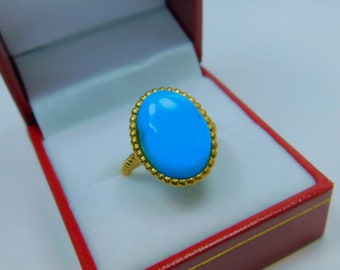 Kingman Turquoise  5 carats  16x12mm in 22K Yellow gold ring.  Jyotish ring 6.5 Grams 3146 - D