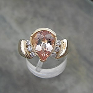 AAA Morganite Natural Peach Salmon Pink 10x7mm 1.72 Carats 14K Yellow Gold engagement ring with .20 ct diamonds 1598 image 2