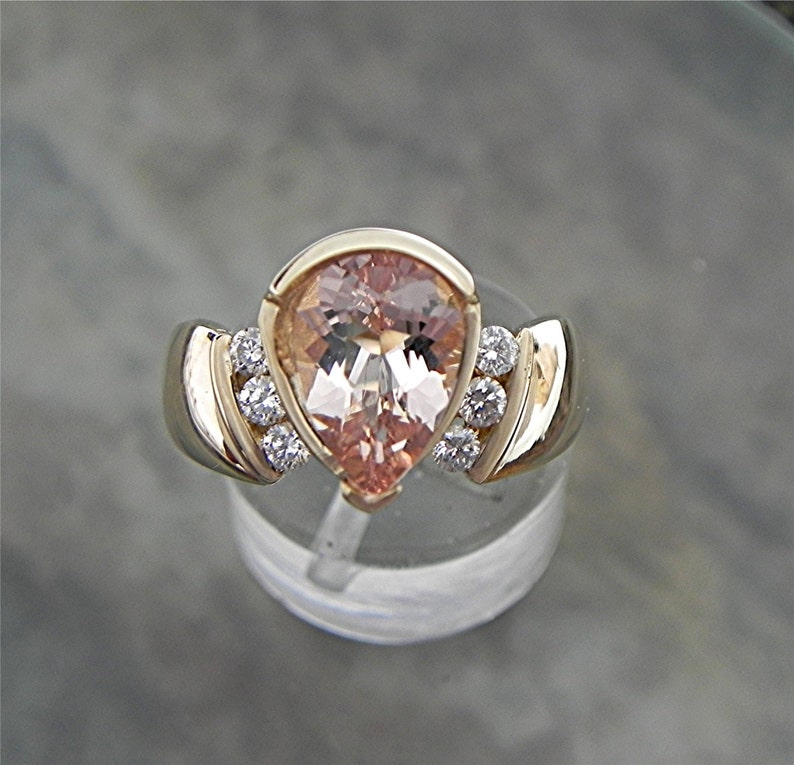 AAA Morganite Natural Peach Salmon Pink 10x7mm 1.72 Carats 14K Yellow Gold engagement ring with .20 ct diamonds 1598 image 2