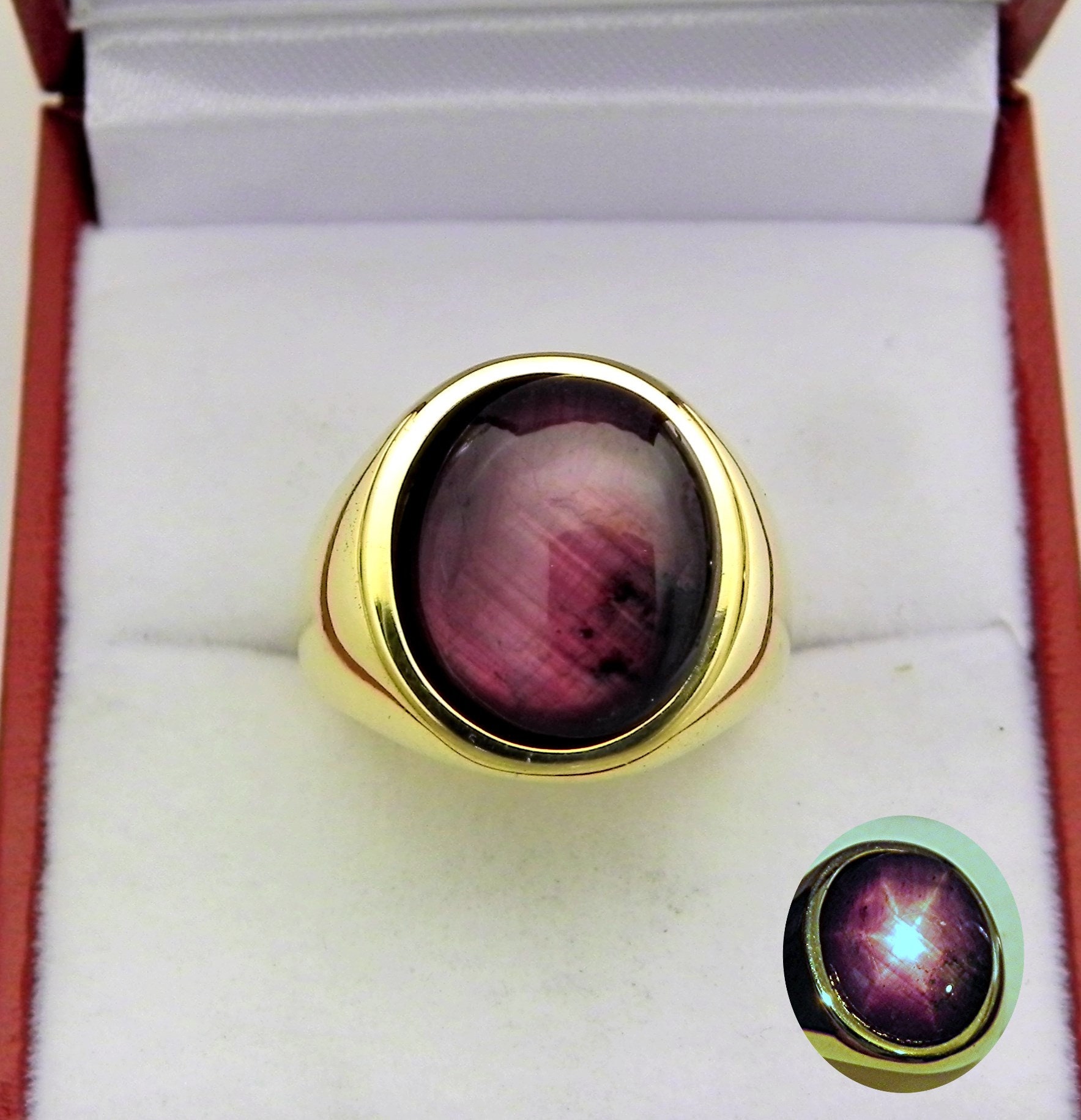 Reserved for Jeffery AAAA Star Ruby 13x10mm    6.01 Carats   in Heavy 18K Yellow gold ring 15 grams 2804
