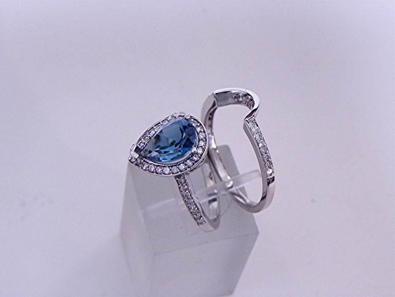 AAAA London Blue Topaz 1.49 Carats in 14K White gold Bridal set .40cts of diamonds. 1611 MMMM DDD image 3