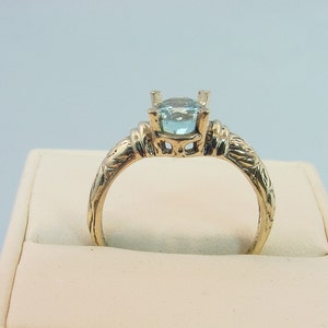 Antiqued Floral 14K gold ring with 8x6mm 1.40 Carat Natural Aquamarine 0348 image 3