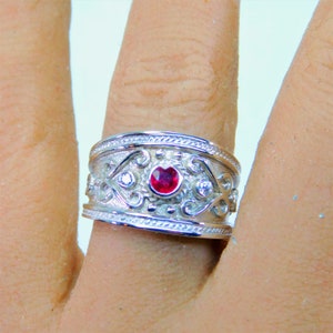 Natural Untreated Ruby 3.50mm  0.31 Carats   in 14K Yellow gold Byzantine-style Etruscan cigar band diamond ring (.06 carats) 3308W
