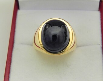 AAAA Blue Sapphire  13x10mm    13.30 Carats   in Heavy 18K Yellow gold ring 15 grams  2803