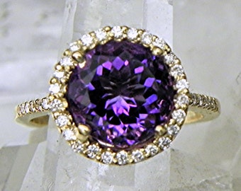 AAA Amethyst  Natural Untreated  10mm  3.22 Carats   in 14K Yellow gold Halo ring with  .35 carats of diamonds 903 DDD