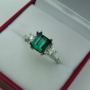 AAA Indicolite Tourmaline Step cut 7x7mm 1.89 Carats 14K white gold Diamond 3 stone ring .32ct 0784 image 4