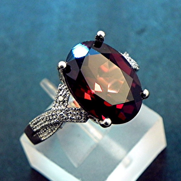 AAAA Red Garnet   14x10mm  6.23 Carats   in a 14K White gold ring with diamonds (.08ct) Ring MMM