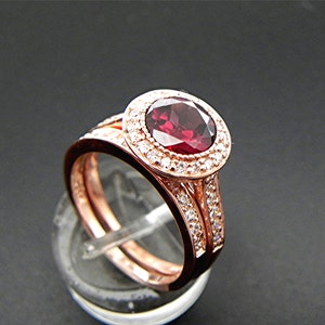 AAAA Rhodolite Garnet 7mm 1.80 Carats in 14K Rose gold bridal set with .35cts of diamonds. B007 1465 image 4