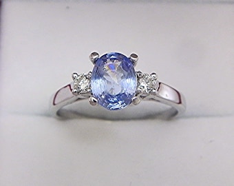 AAA Ceylon Sapphire  8x6mm 1.24 Carats with .18 cts of Diamonds 14K white gold engagement ring 0722