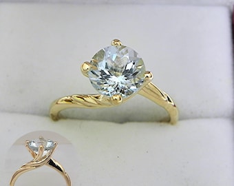 AAA Aquamarine   8mm 1.70 Carats   Round Natural Untreated in 14K Yellow gold engagement ring.  MMM DDD