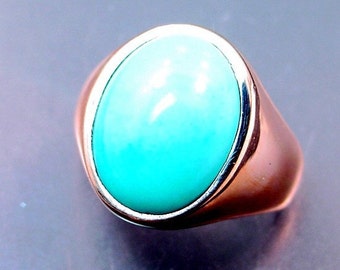 AAAA Sleeping Beauty Turquoise from Arizona   15x12mm   14K Rose gold Mans Ring 13grams MMM