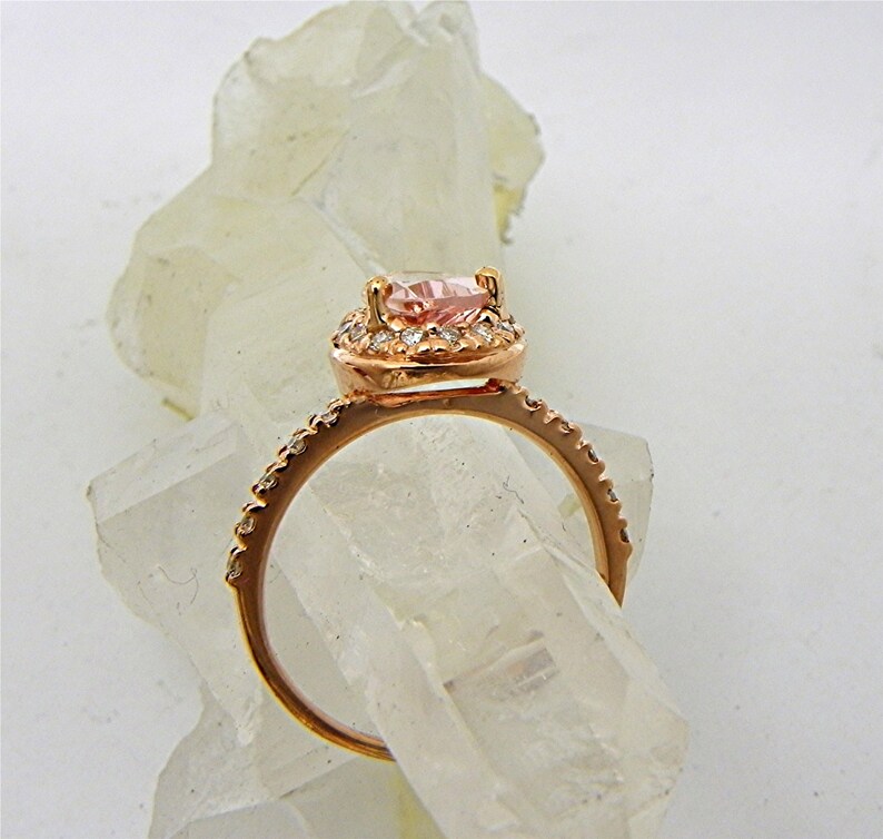 AAA Natural Salmon Peach Morganite untreated Pear shape 9x6mm 1.54 Carats in 14K Rose gold Engagement ring set with .30cts of diamonds MMM image 4