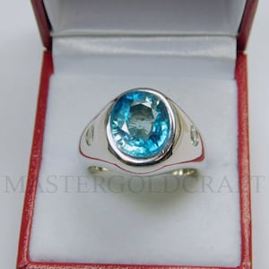 AAAA Blue Zircon  7.72 Carats in Heavy 14K gold Men&#39;s Ring  12x10.5mm  28-30 grams and set with .50 carats of diamonds. 0001