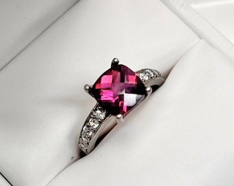 AAAA Rhodolite Garnet   8x8mm  2.25 Carats   14K White gold diamond (.30ct) Engagement Ring 0753