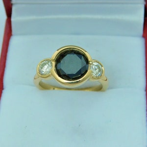 AAA Black Diamond 9mm 2.27 Carats  3 stone bezel 14K yellow gold ring w/ .60 carats of Diamonds Available in Rose White gold 6 grams 3027