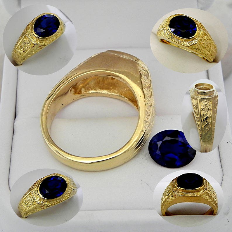Bague Homme En Or 14k Avec Kyanite AAAA 10x8mm 3.19ct - Qualité Top - Art Deco - Neuf Sans Emballage