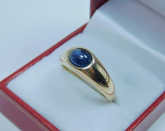 AAA Natural Blue Sapphire cabochon   8.5x6mm  2.27 Carats   14K yellow gold ring  8 grams 4530