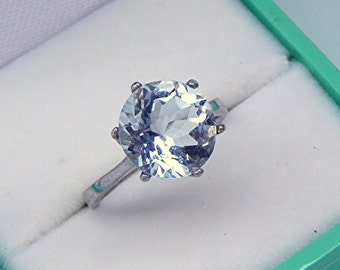 AAAA Aquamarine Natural Untreated   10mm  3.26 Carats   14K White gold Engagement ring.    1902