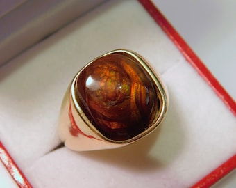 AAAA Imperial Fire Agate from Mexico 15x13mm  8.70 Carats in Heavy 14K Yellow gold ring   15 grams 1230