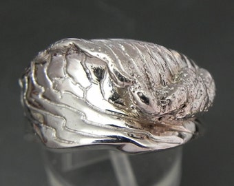 14K gold WAVE ring Hand carved in solid 14K White gold  11 grams Wedding band for a man.