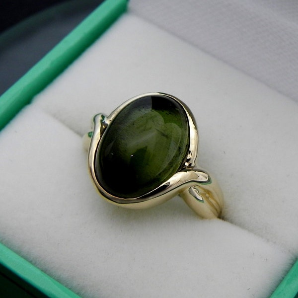 AAA Green Tourmaline   14x10mm  5.21 Carats   in 14K yellow gold Infinity ring  1907 MMM