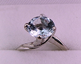 AAA Aquamarine Round Natural   8mm  1.50 Carats   set in 14K white gold ring MMM