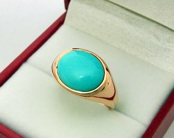 AAAA Sleeping Beauty Turquoise Cabochon   12x10mm  3.40 Carats   in 14K Rose gold ring.  1352