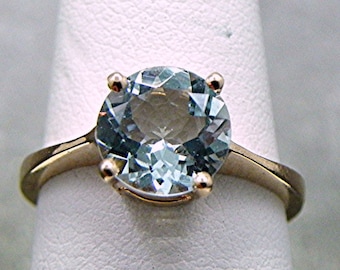 AAAA Aquamarine   8mm  1.65 Carats   Round Natural Untreated 14K Rose gold Engagement ring.    1491