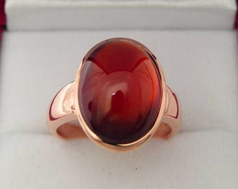 Bague grenat hessonite AAAA 16 x 12 mm 13,25 carats avec bague en or rose 14 carats, également disponible en or blanc 0711