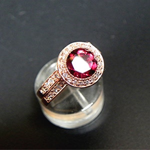 AAAA Rhodolite Garnet 7mm 1.80 Carats in 14K Rose gold bridal set with .35cts of diamonds. B007 1465 image 3