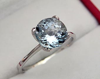 AAAA Blauer Aquamarin 8 mm 2.01 Karat Solitär Tulpe Verlobungsring 14K Weißgold 1367a