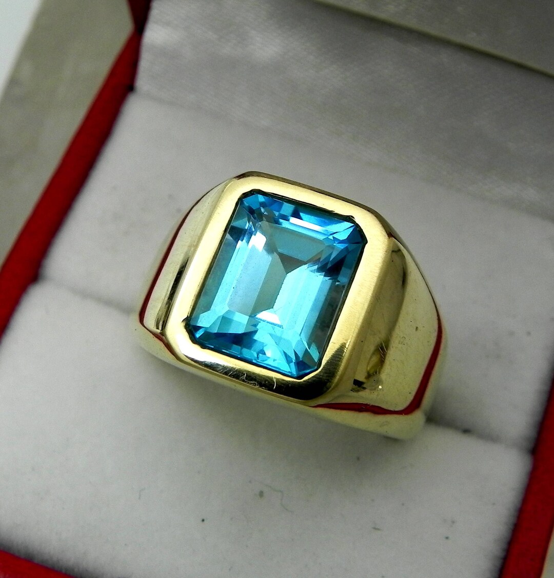 AAAA Swiss Blue Topaz Untreated 10x8mm 4.00 Carats Heavy 14K Yellow ...