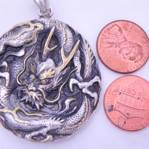 DRAGON Pendant Ready to ship Hand Made in sterling silver with Yellow diamonds and 24K gold accents. image 2