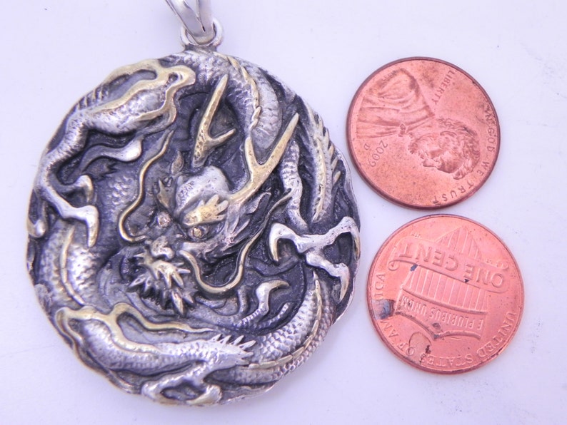 DRAGON Pendant Ready to ship Hand Made in sterling silver with Yellow diamonds and 24K gold accents. image 2