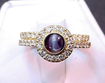 AAAA Cats Eye Alexandrite   4.55mm  .55 Carats   14K Yellow gold diamond bridal set  0863