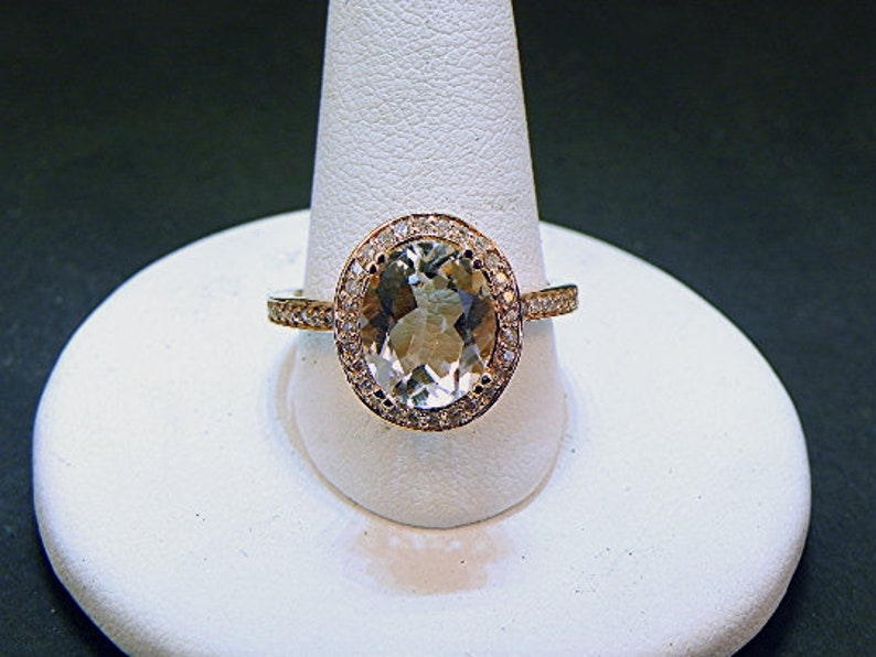 AAA White Topaz 10x8mm 3.33 Carats in a 14K ROSE gold ring with diamonds .32ct Ring Flawless Natural Untreated DDD image 4