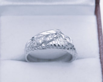 Diamond Wave Engagement ring 14K white gold. Hand carved.  7 grams Wedding band for a woman or a man.