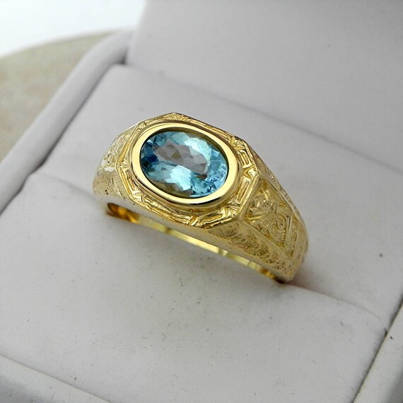 Santa Maria Blue Aquamarine 9x7mm 1.44 Carats Heavy 14K Yellow