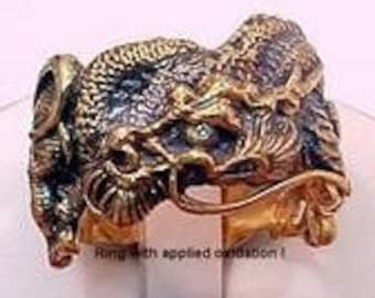 14K gold Diamond DRAGON ring Custom hand carved 17mm wide 17 grams of gold