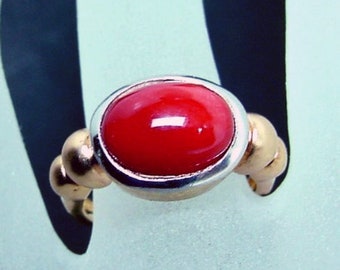 AAAA Red Japanese Coral Cabochon Flawless   12x10mm  4.35 Carats   in 18K yellow gold 0449