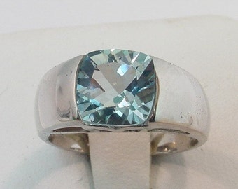 AAAA 1.75Ct Santa Maria Aquamarine 8x8mm 14K White gold ring 0355 MMM